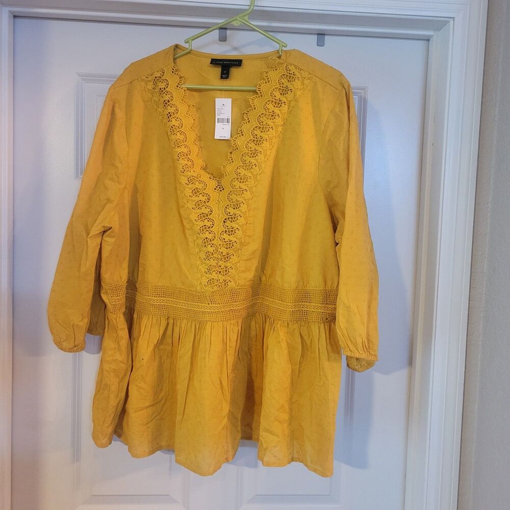 Lane Bryant Embroidered Peplum‎ Top SZ 26 V Neck Clipdot Boho  Plus